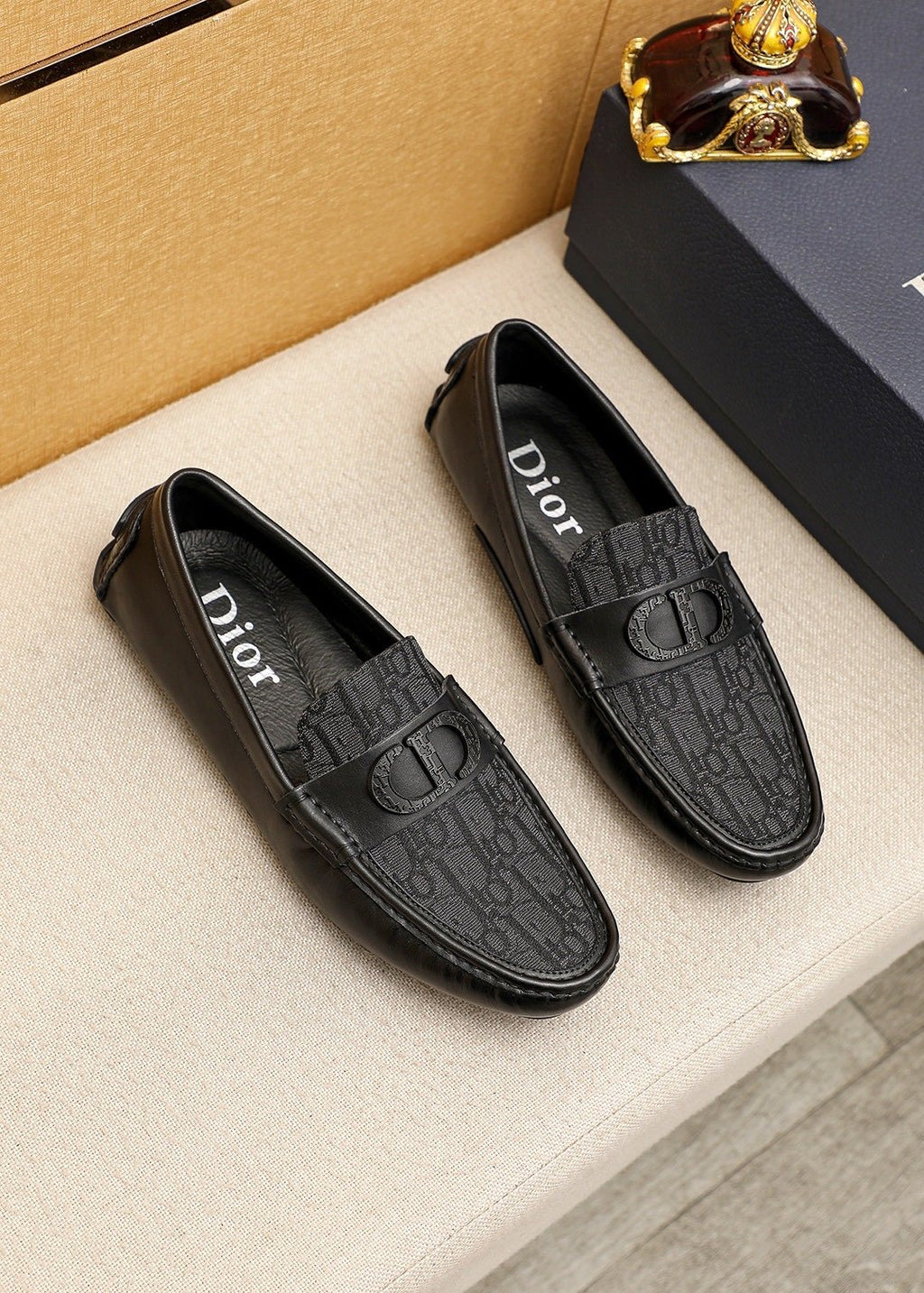 Dior Black Embossed Buckle Loafers