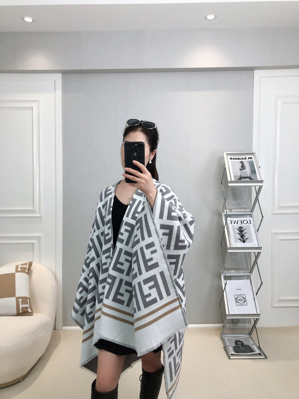 Fendi Geometric Trim Shawl