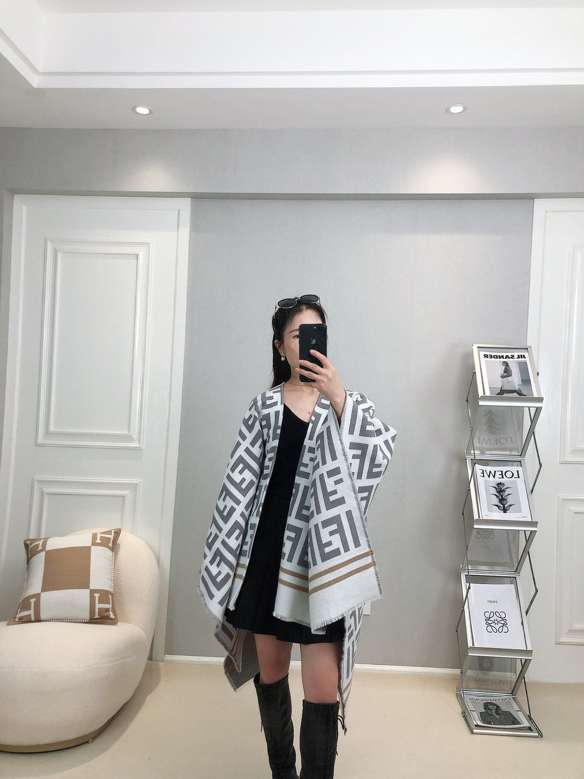 Fendi Geometric Trim Shawl