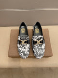 Versace Black & White Graphic Gold-Tone Loafers