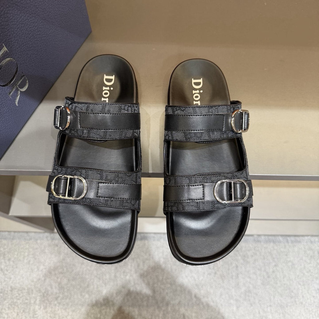 Dior Patterned Buckle Slide Sandals - Double Buckles