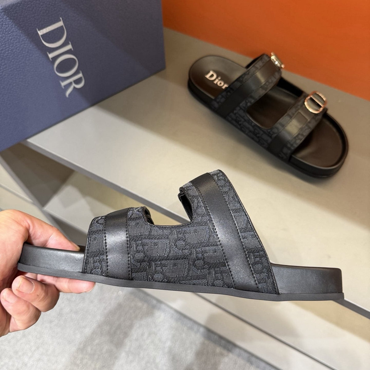Dior Patterned Buckle Slide Sandals - Double Buckles