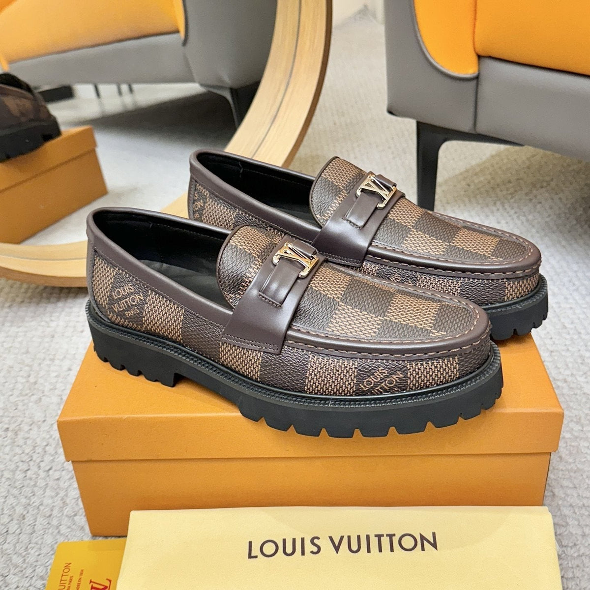 Louis Vuitton Men's Checkered Lug Sole Loafers