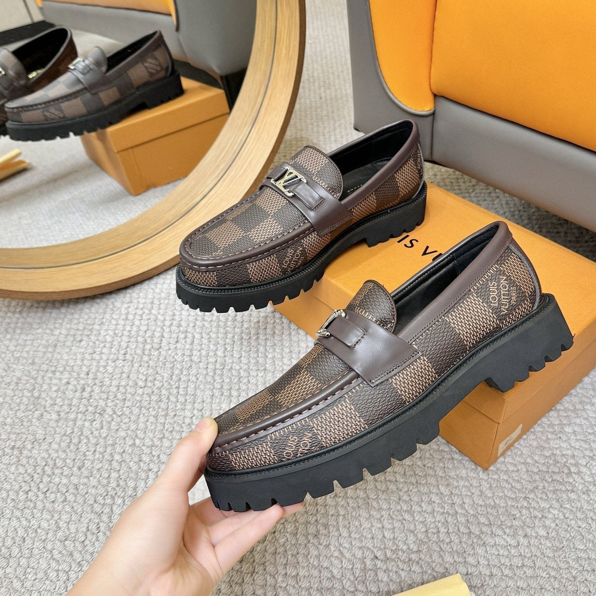 Louis Vuitton Men's Checkered Lug Sole Loafers