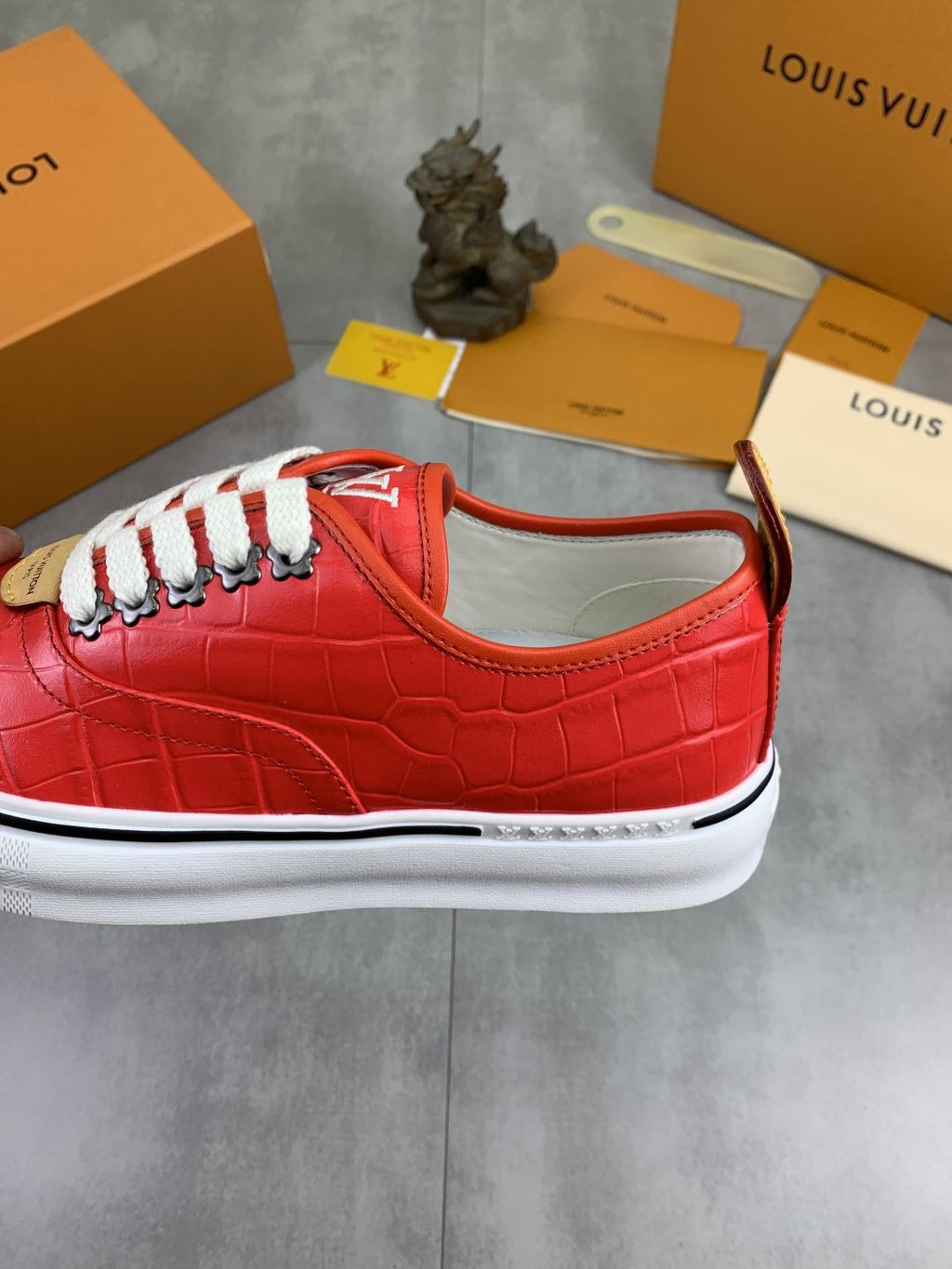 Louis Vuitton Red Embossed Low-Top Sneakers