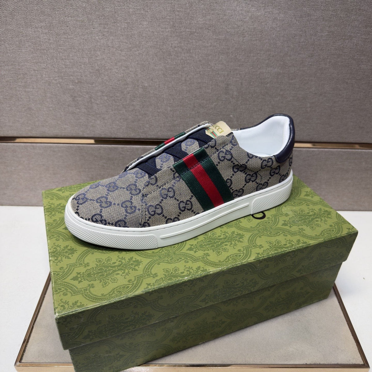 Gucci Men’s Monogram Web Slip-On Shoes