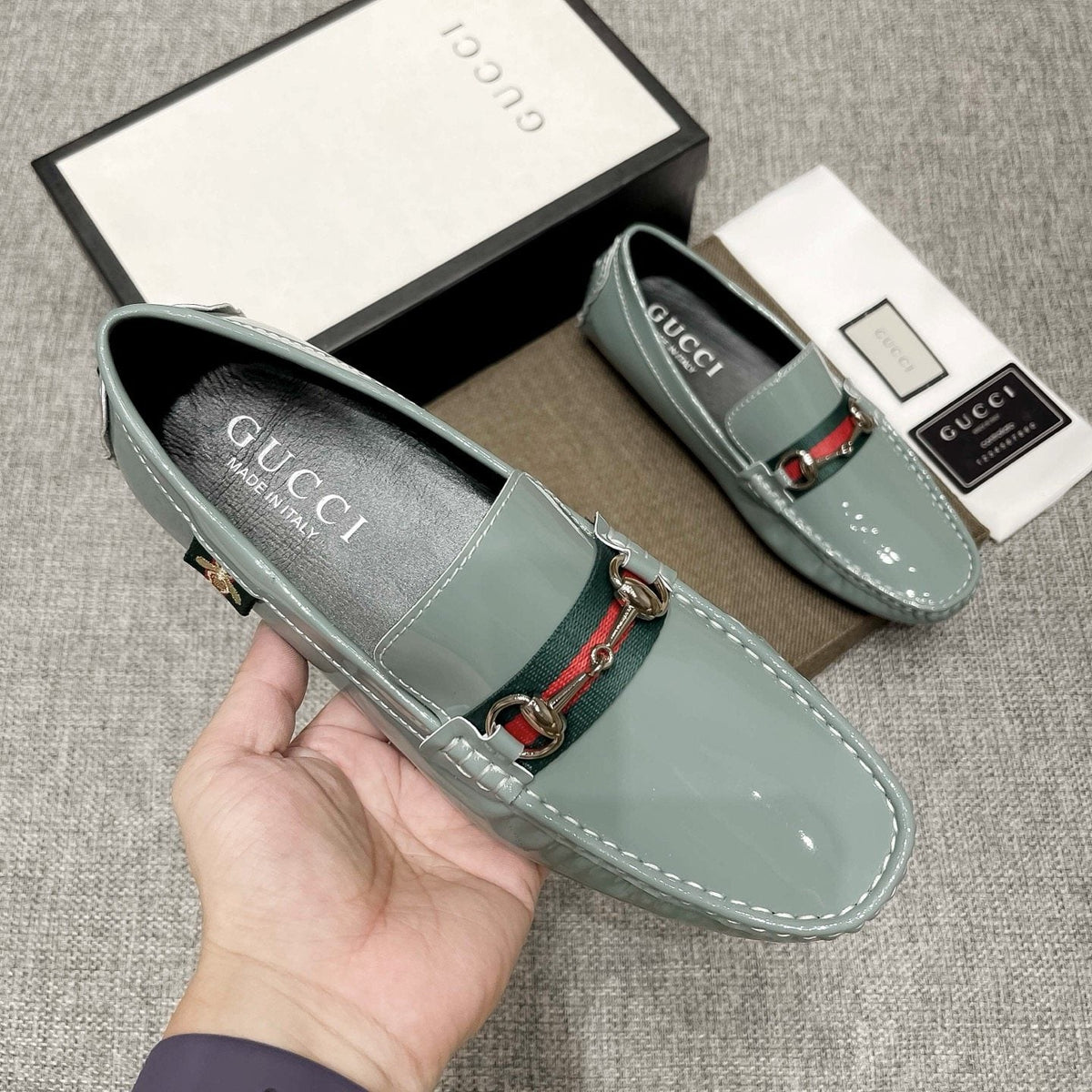 Gucci Web Stripe Loafers - Moc-Toe Stitching