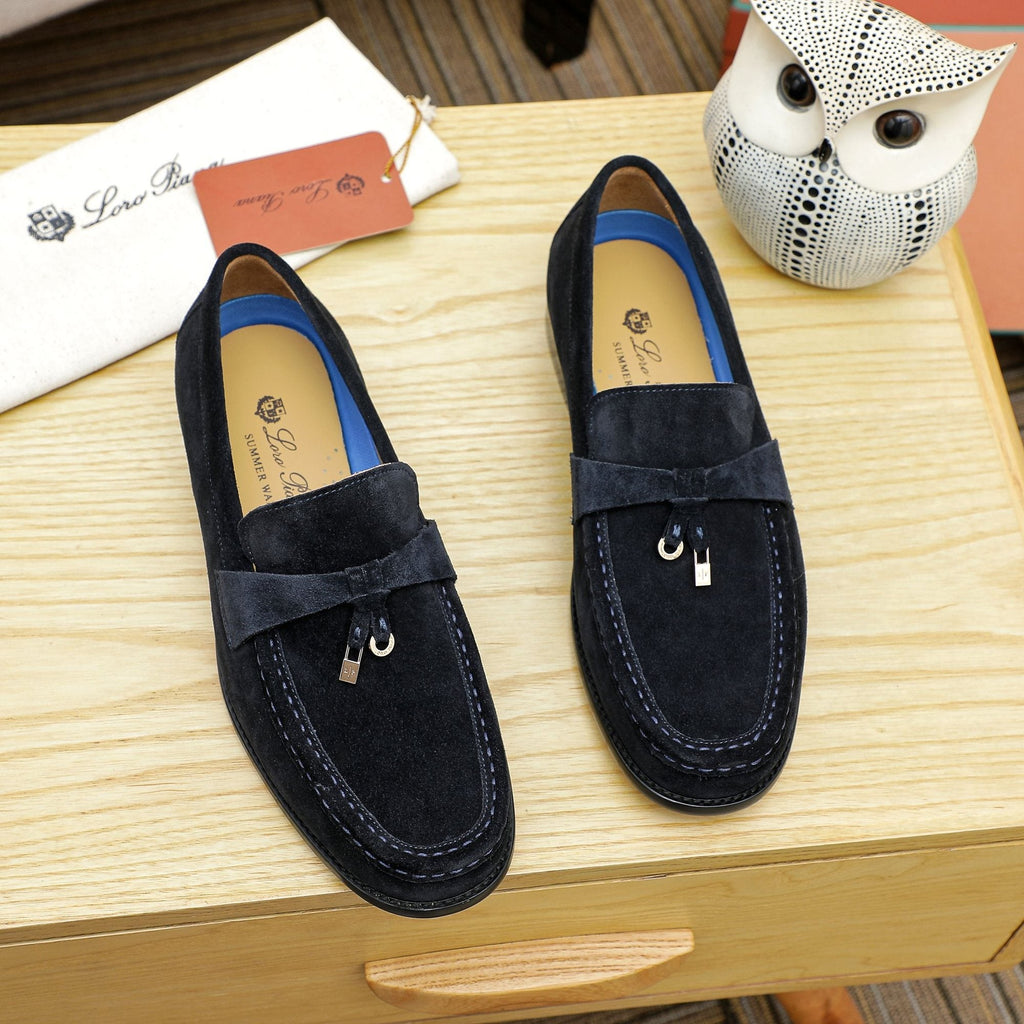 Loro Piana Black Apron-Toe Loafers
