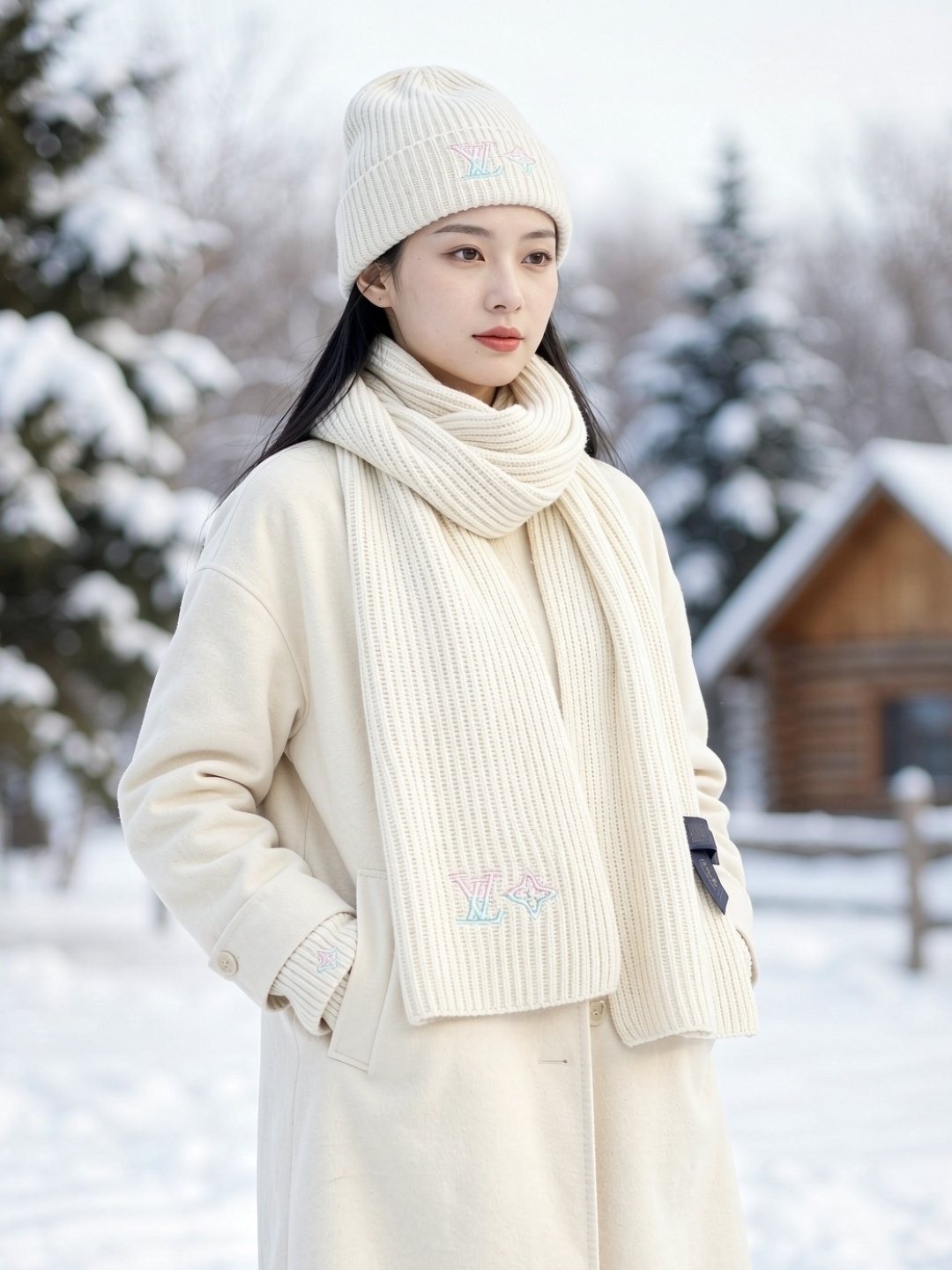 Louis Vuitton Rib-Knit Scarf & Beanie Set