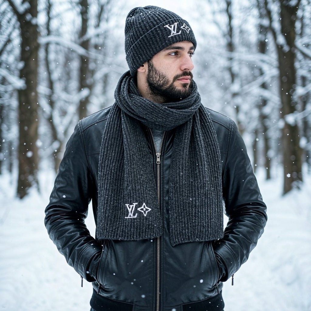 Louis Vuitton Rib-Knit Scarf & Beanie Set