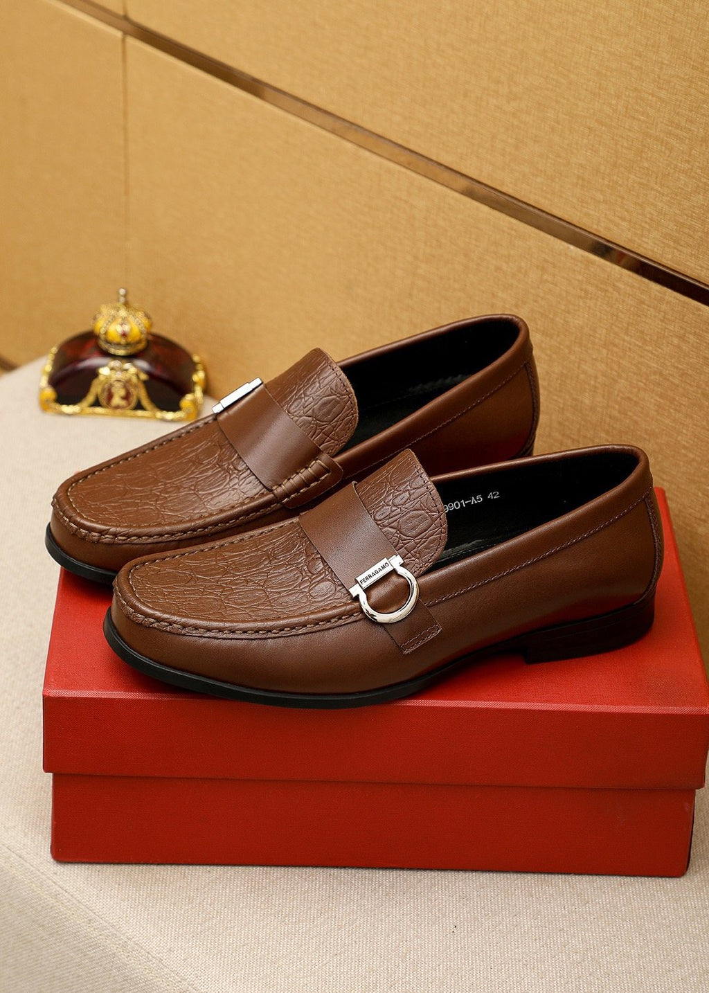 Ferragamo Embossed Buckle Loafers