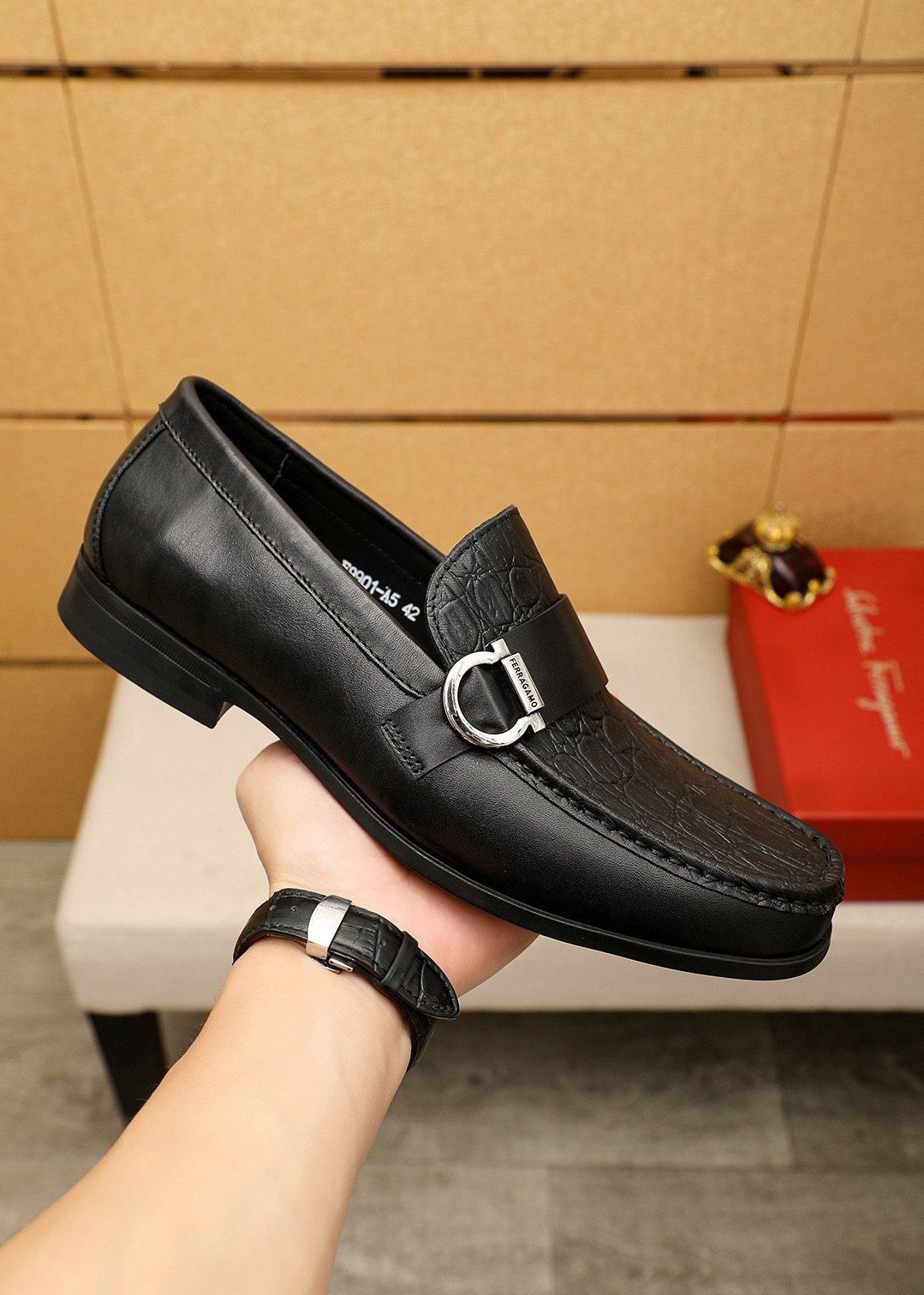Ferragamo Embossed Buckle Loafers