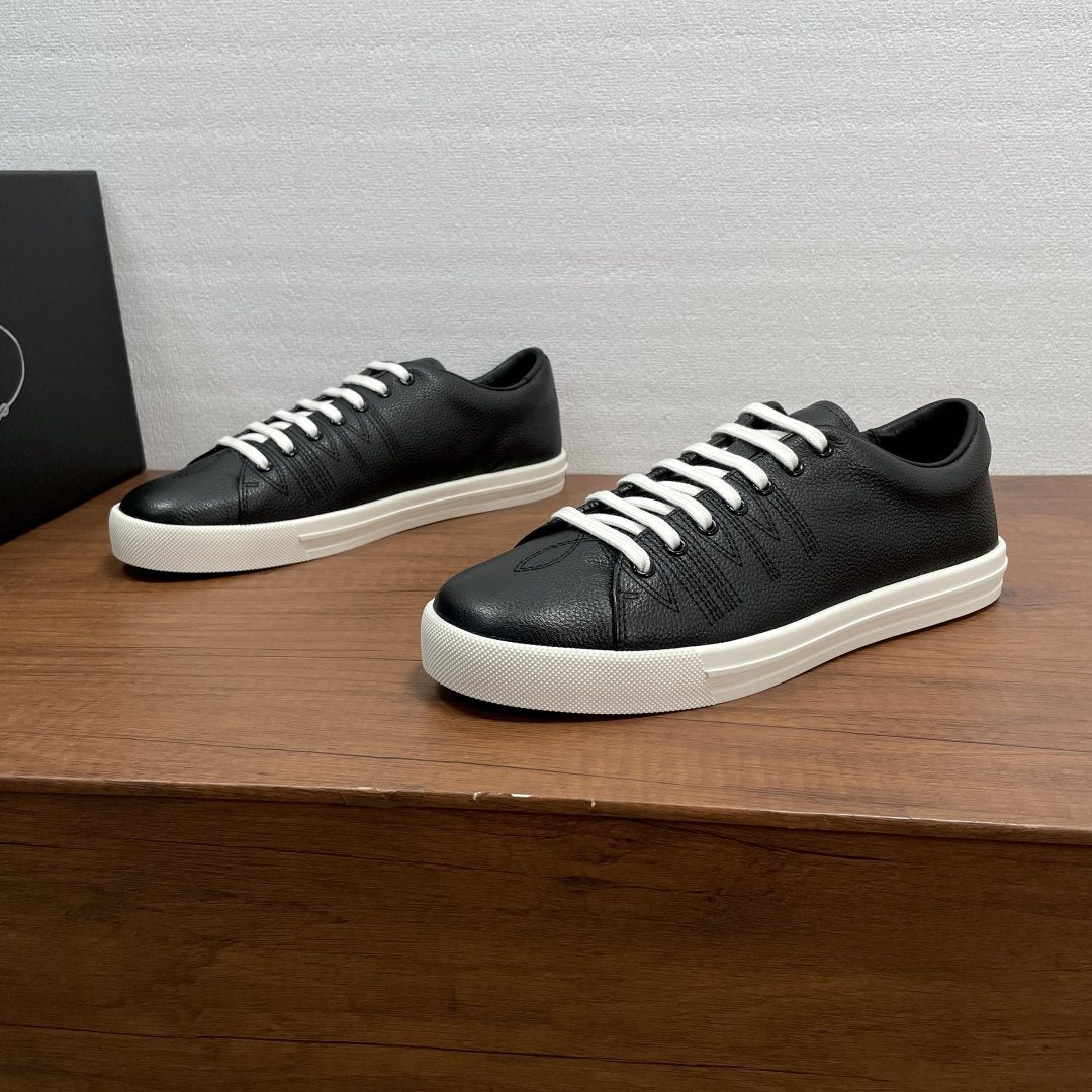 Prada Men's Low-Top Lace-Up Sneakers - Visible Stitched Upper Details