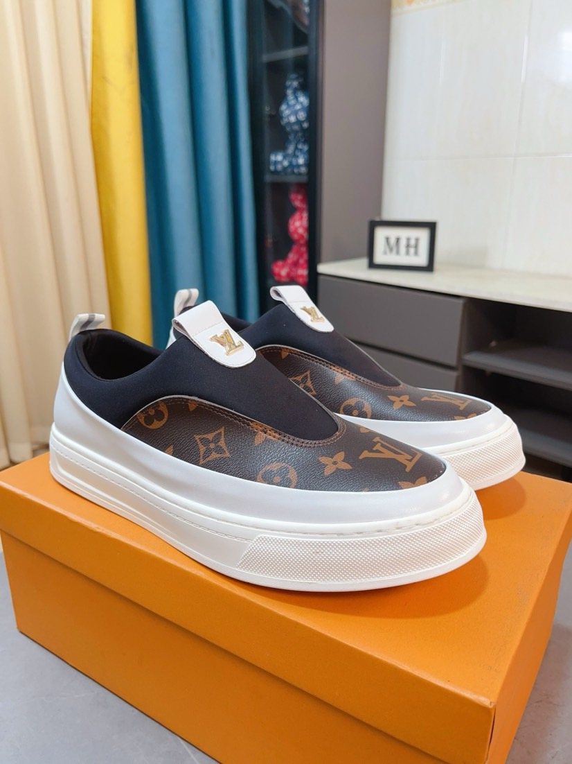 Louis Vuitton Men's Monogram Slip-On Sneakers - White Rubber Sole
