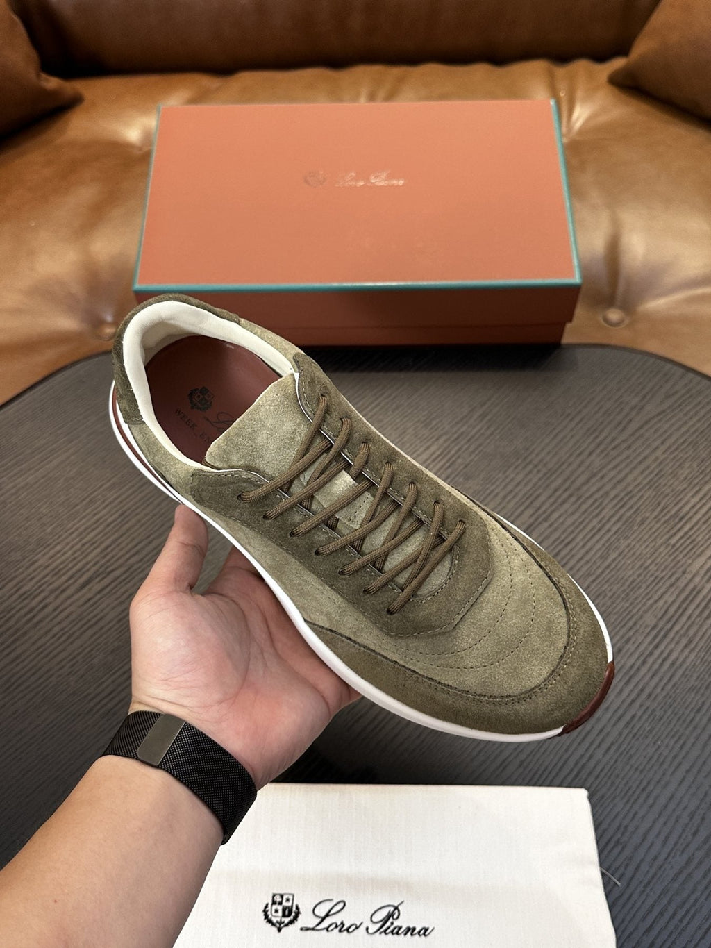 Loro Piana Taupe-Gray Low-Top Sneakers