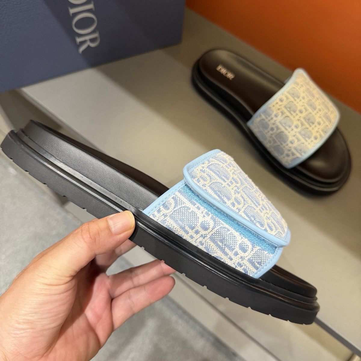 Dior Patterned Strap Slide Sandals - Low-Profile Sole