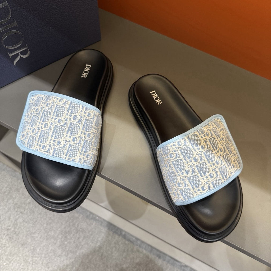 Dior Patterned Strap Slide Sandals - Low-Profile Sole