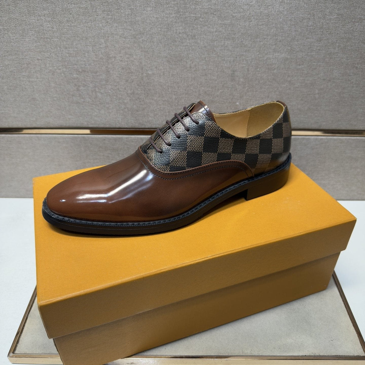 Louis Vuitton Checkered-Panel Lace-Up Dress Shoes
