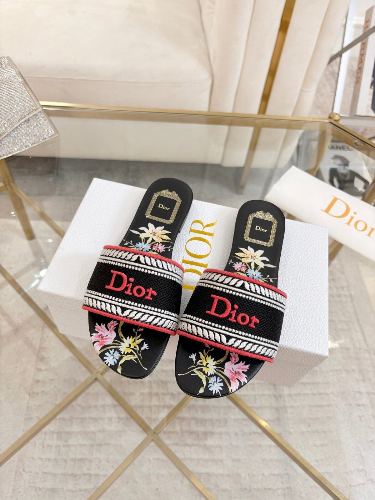 Dior Embroidered Logo Slide Sandals
