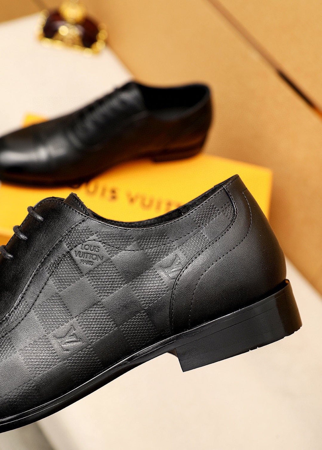 Louis Vuitton Men's Black Embossed Lace-Up Dress Shoes
