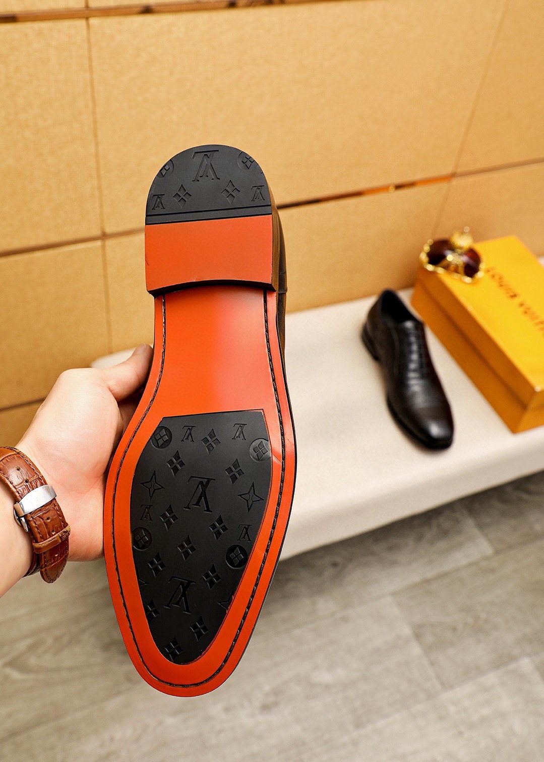 Louis Vuitton Men's Black Embossed Lace-Up Dress Shoes