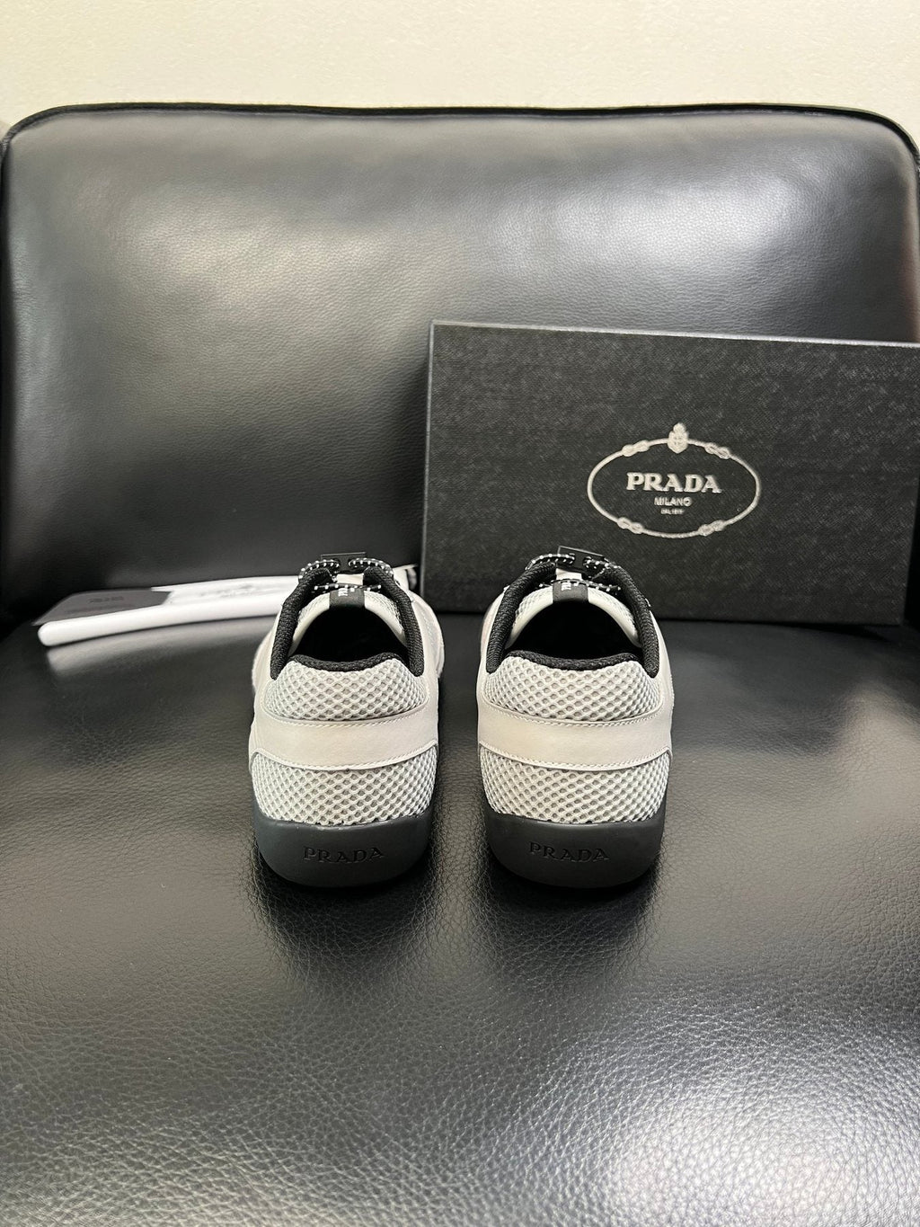 Prada White, Gray & Black Low-Top Sneakers