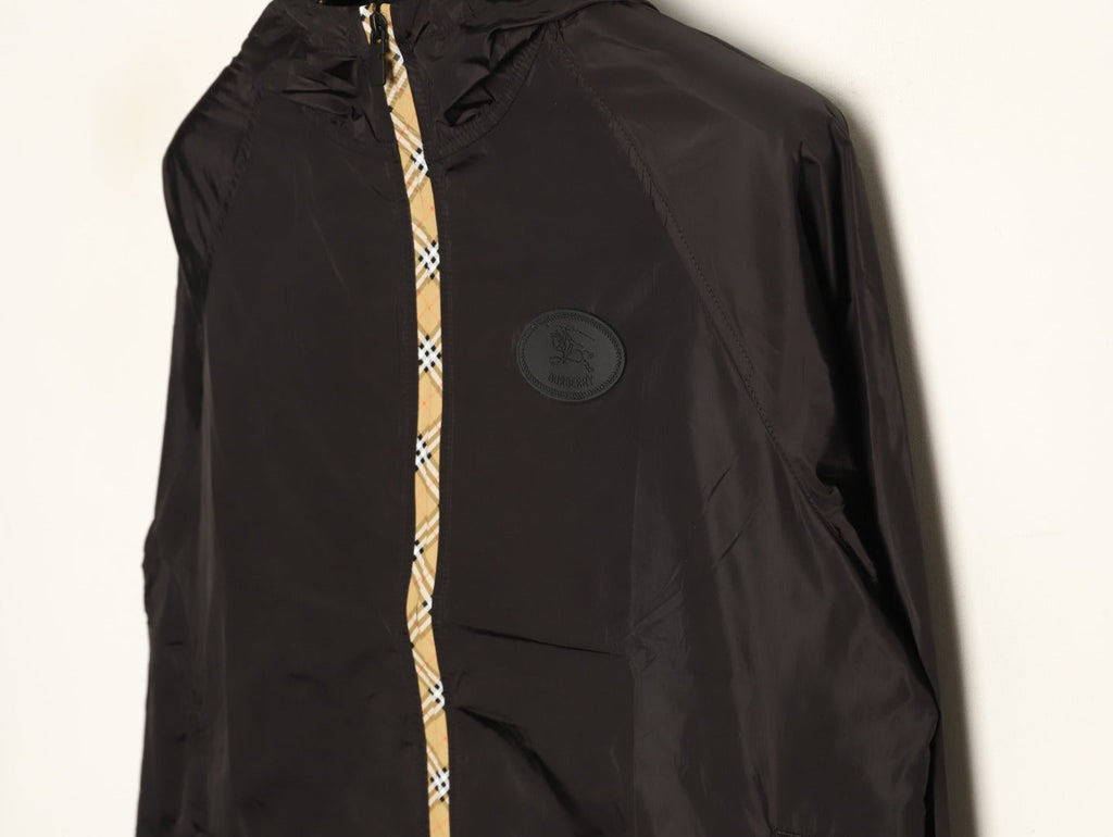 Burberry Check-Trim Hooded Zip-Up Jacket - Dark Brown