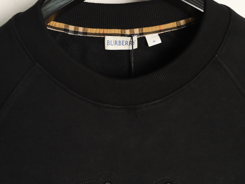 Burberry 26FW Black Signature Embroidered Check-Panel Crewneck Sweatshirt