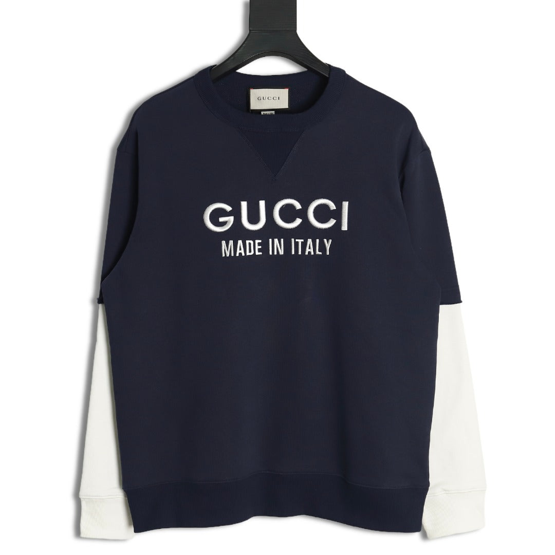 Gucci Lettering Layered-Look Crewneck Sweatshirt - Navy