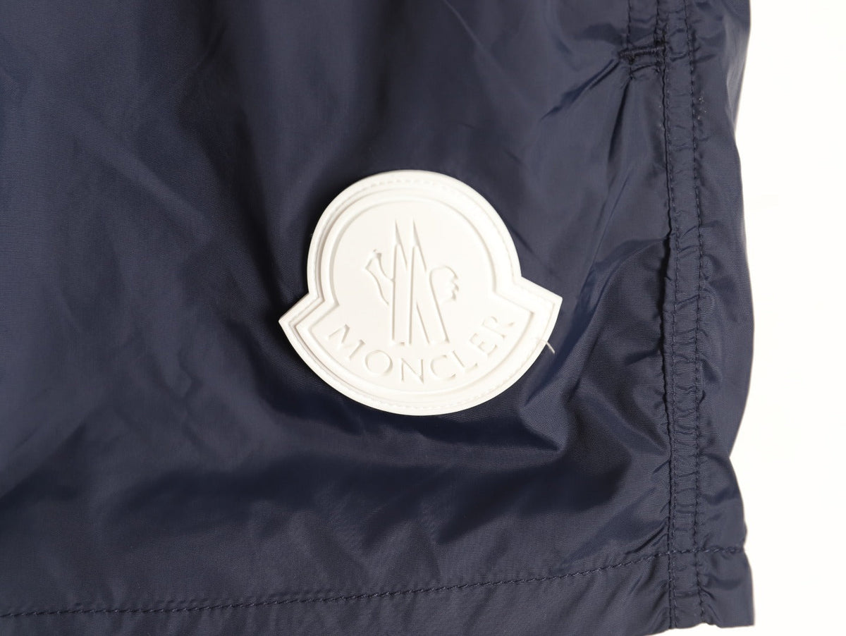 Moncler White-Emblem Drawstring Shorts - Dark Navy